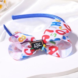 HIFANMM Back to School Headband, Yellow Pencil Cute Hair Accessories for Girls, Big Bow Pen Hair Bands Students Teachers Outfits Non Slip Headbands First Day of School Supplies (Style 4, 1 Count)