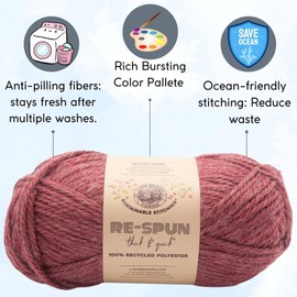 Lion Brand Knitting Yarn Re-Spun Thick & Quick Yarn Dark Cherry 843-114 (3-Skeins) Same Dye Lot Weight S Bulky #6 Soft 100% Recycled Polyester with Knitting Project Bag