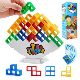 GLIFER Tetra Tower, 64 Pieces Tetra Tower Game, Tower Game, Tetris Balance Toy Tower Game, Rocking Stack Balance Game, Funny Stacking Game, Gift for Boys and Girls from 3 Years