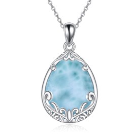 HOPEEZZ Natural Larimar Necklace for Women Sterling Silver Teardrop Necklace Filigree Jewelry Gift for Women (larimar)