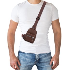 Peicees Mini Leather Sling Bag for Men Women Travel Daily Crossbody Bag Phone Holder, Dark Brown