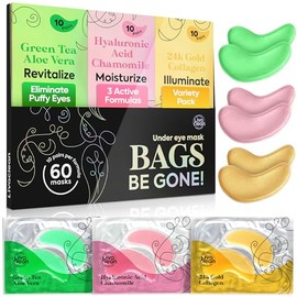 LivaClean Parches Para El Contorno De Ojos De Oro De 24 Quilates - 60 Mascarillas Para El Contorno De Ojos - Parches De Colágeno Para Ojos Hinchados  