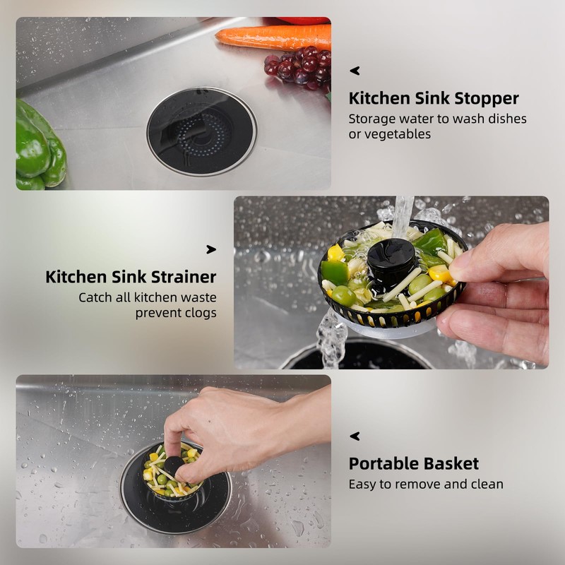 Hibbent Kitchen Sink Plug,Kitchen Sink Strainer and Stopper Combo, All