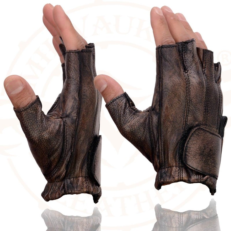Milwaukee Leather Men's Fingerless Motorcycle Riding Hand Gloves - Large