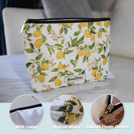 BornSiiren Makeup Bag Lemon Cosmetic Bag for Women Coquette Aesthetic Toiletry Bag Pouch Purse Organizer Travel Accessories Storage with Lining