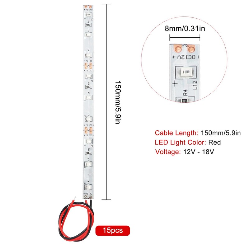 YIXISI 15 PCS 150mm Prewired Strip LED, 12V - 18V