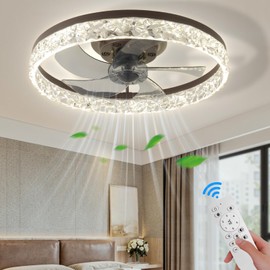 FRIXCHUR 20" Modern Ceiling Fan with Lights and Remote Dimmable Low Profile Ceiling Fans Flush Mount Led Ceiling Fan with Light for Bedroom Living Room Kitchen(Brown,6 Speeds 3 Colors Change)