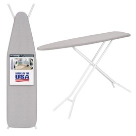 Full Size Ironing Board Made in USA – Light Grey by Seymour Home Products 4 Heavy-Duty Steel Legs Perforated Top for Steam Includes Cover & Pad Sturdy, Foldable Iron Board for Home & Laundry
