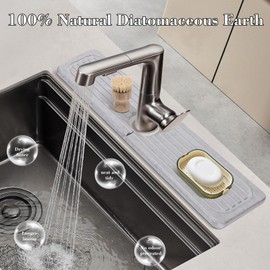 LAYVIC Faucet Mat for Kitchen Sink, Diatomite Instant Drying Stone Kitchen Sink, Diatomite Stone Faucet Mat for Kitchen Sink  Bathroom Counter, Dry Quickly to Prevent Moisture Buildup (Gray, 15.7*3.9Inch)