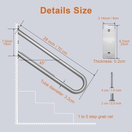 28 Inch U Shaped Handrail for 1-5 Steps - 1.25" Tube, ZUEXT Satin Brushed Nickel Stainless Steel Safety Grab Bar,Wall Mounted Handicap Hand Railing for Outdoor Garage Entry Interior Exterior Stairway
