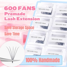 600 Premade Volume Fans FADLASH Wispy Lash Extensions Natural Look Handmade Individual Lashes Loose Fan Volume Eyelashes Thickness 0.07 D Curl Eyelash Extension Premade Fans Mix Length(10D-0.07D-11-18mm)