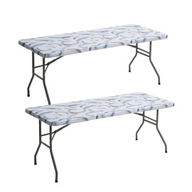 6ft Picnic Table Cover Rectangle, Vinyl Fitted Tablecloth with Elastic Edge, 30’’x72’’ Waterproof Reusable Table Cloth for Indoor Outdoor Home Camping Picnic Party, Feather Printed Design, 2 Pack