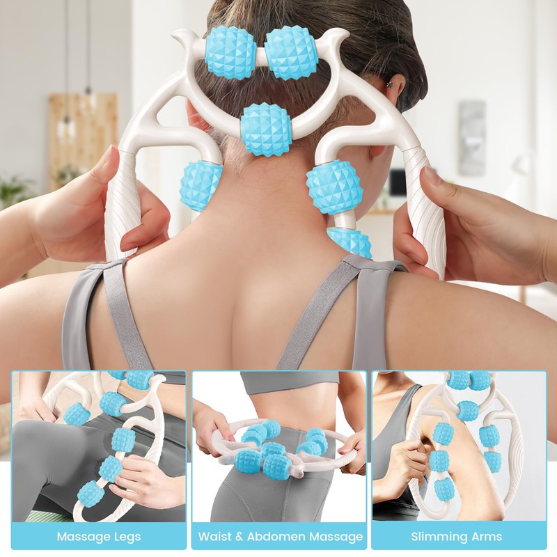 HYran Massageroller, Massageroller Beine, Massagerolle mit Griff Bein, Massagerolle (Weiß+Blau+A)