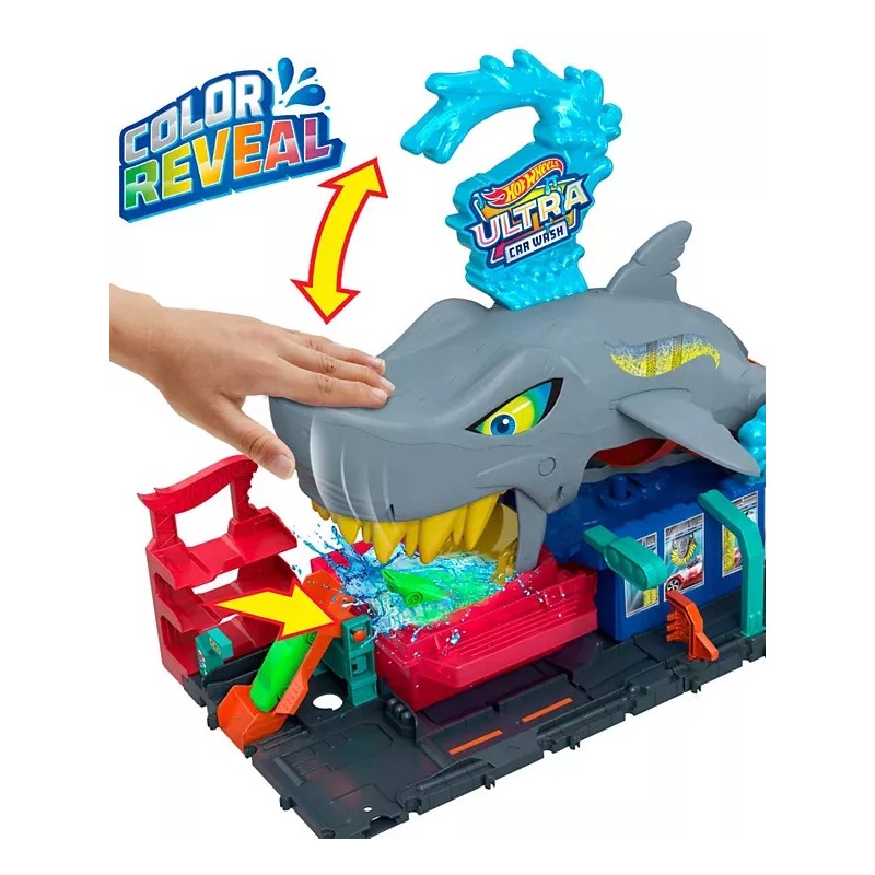 Hot Wheels City Ultra Shark Car Wash Playset with Color