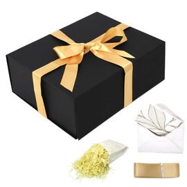Retail Pak Black Collapsible Magnetic Gift Box with Ribbon Closure - Large, Sturdy Design for Luxury Presents, Weddings, and Birthdays