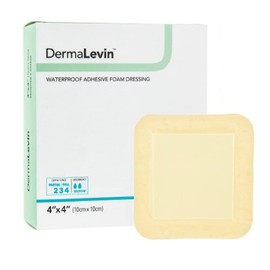 Dermarite Dermalevin Adhesive Foam Dressing 4" X 4" Square with 2" X 2" Pad, Water-Proof (10 Pcs. Per Box)
