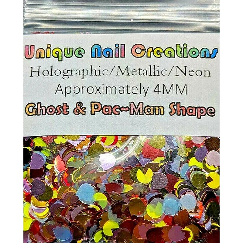 Unique Nail Creations GHOST&PaCMaN GLITTER Shape~Multi Colors~Nail•Ac - Ghost &