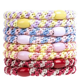 AXEN 8 lazos elásticos para el cabello para mujeres y niñas, bandas de algodón suaves tejidas para coleta para cabello grueso y rizado, colores dobles