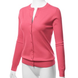 LALABEE Women's Crew Neck Gem Button Long Sleeve Soft Knit Cardigan Sweater Coral S