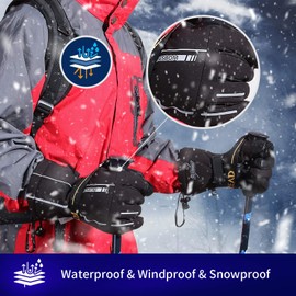 KINGSBOM Waterproof Ski & Snow Gloves, 12M Thinsulate Winter Warm Touch Screen Snowboard Gloves for Men & Women