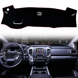 KEEGTBOX Dash Mat Cover Custom Interior Center Console Compatible with Nissan Titan XD S SV Pro-4X SL and Platinum Reserve 2016-2022 Dashboard mat Covers Accessories (Red Trim)