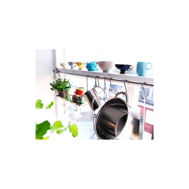 Ikea Steel Kitchen Organizer Set, 2 Rails and 20 Hooks,