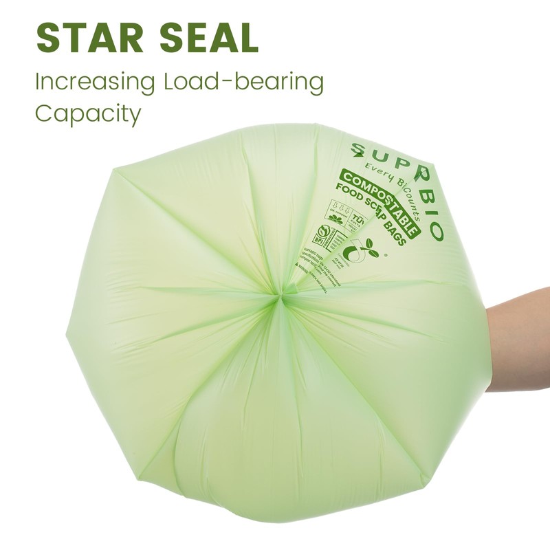 SUPERBIO 13 Gallon Handle Tie Compostable Food Waste Bags, 30