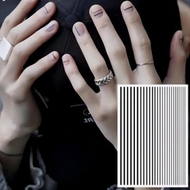 4 Colors ins Minimalist Style Nail Stickers,French Line Nail Art Sticker for Man Woman (4 Sheets)+Nail Sticker Specialized Tweezers