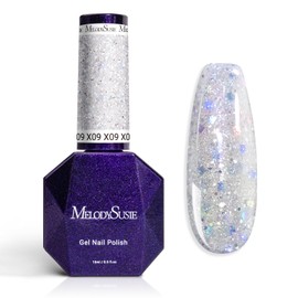 MelodySusie Galaliver Glitter Gel Nail Polish, 15ML Sparkly Shimmer Gel Polish Soak Off UV LED Cured Long Lasting Gift for Women DIY Nail Design Nail Art Manicure Colorful Silver X09