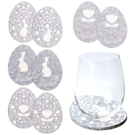 Papierdrachen 8 Felt Coasters – Easter Decoration – Eggs Motif – in Grey White with High-Quality Printing – Festive Table Decoration – Set 1