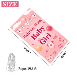 Labakita Welcome Home Baby Girl Door Banner, It’s a Girl Welcome Baby Girl Banner, Baby Shower Decorations for Girls, Gender Reveal Baby Shower Door Sign Party Decoration Inside Outside