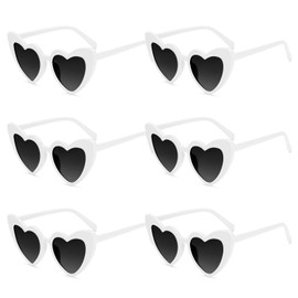 GVSAVY 6pcs White Heart Sunglasses, Retro Glasses, Love Heart Sunglasses, Uv Protection, Fashion Sunglasses, Outdoor Party