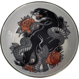 Komodo Panther Design Enamel Coated Stainless Steel Reptile Bowl | Artistic Tattoo Pattern with Rubber Bottom, Large, 6 Cup Bowl