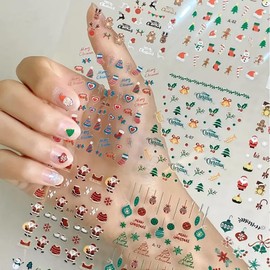 30 Sheets Christmas Nail Sticker 3D Self- Adhesive Nail Decals with Cute Penguin Deer Snowman Snowflake Elk Santa Claus Design Xmas Nail Art Stickers for Women DIY Winter Holiday Nail Decorations