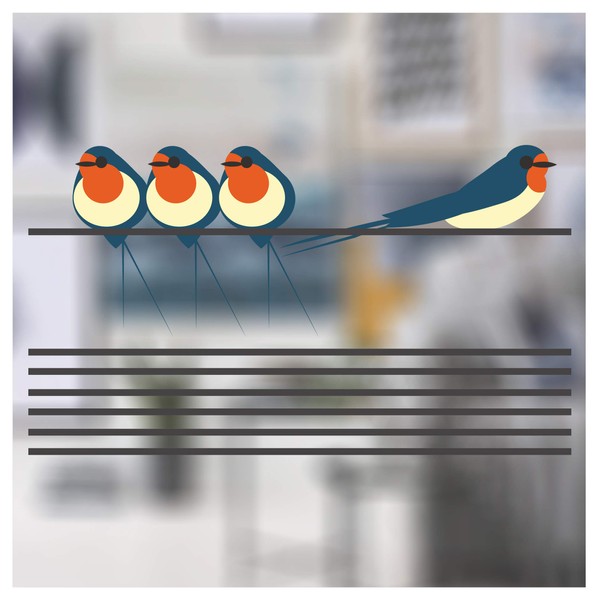I Like Birds - 4 Swallows on Wire Window Stickers