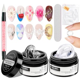 SUPWEE Clear and Pearl White Nail Extension Gel 3D Nail Art Sculpture Hard Gel with Silicone Pen for Carving Patterns Decoration Home Manicure DIY for Women