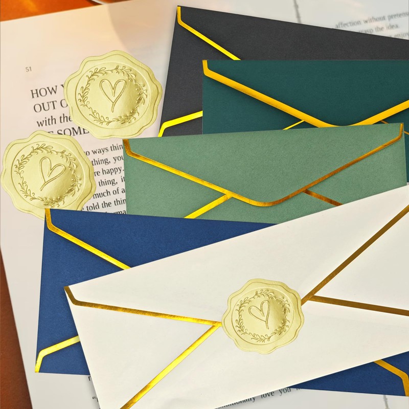 30 Pack #10 Business Envelopes with Gold Border and Stickers,