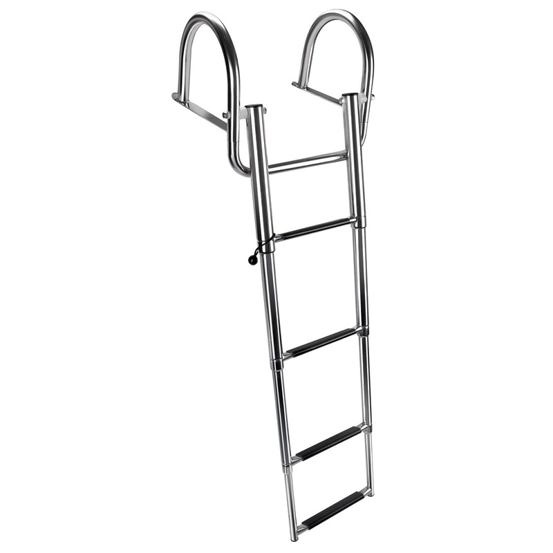 Hoffen 4 Step Pontoon Boat Ladder, Stainless Steel Telescoping Folding
