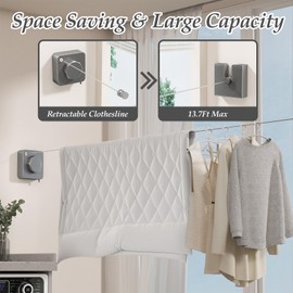 Danpoo Retractable Clothesline - Stainless Steel Retractable Clothesline Indoor & Outdoor - Non-Sagging Laundry Line Retractable, Clothes Line Retracting Indoor & Outdoor, Grey