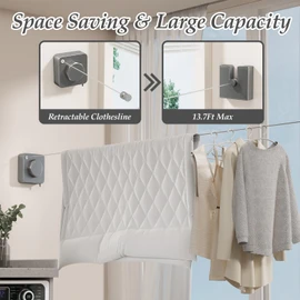 Danpoo Retractable Clothesline - Stainless Steel Retractable Clothesline Indoor & Outdoor - Non-Sagging Laundry Line Retractable, Clothes Line Retracting Indoor & Outdoor, Grey