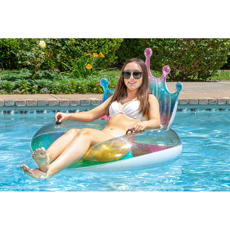 Poolmaster Inflatable Swimming Pool Float Inner Tube, Rainbow Glitter Tiara