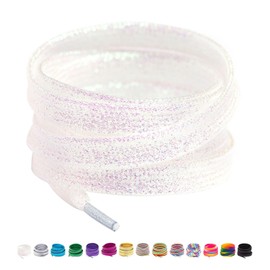 Booyckiy Flat Colorful Shiny Glitter Shoelaces, 2/5" Rainbow Shoe Laces for Sneakers White 47inch (120cm)