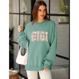 LOMON Sweatshirt for Gigi Long Sleeve Oversized Sweaters Crewneck Pullover Graphic Sweatshirts Fleece Top（A-Gray Green Gigi Letter,L