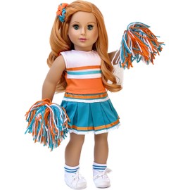 Cheerleader - 6 Piece Cheerleader Outfit - Blouse, Skirt, Headband, Pompons, Socks and Shoes - Clothes for 18 Inch Doll (Doll Not Included)