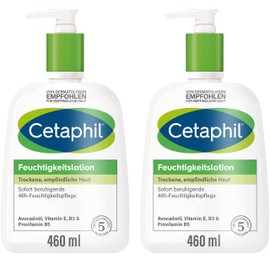 CETAPHIL Moisturising lotion, 2 x 460 ml, for dry, sensitive skin, provides a smooth skin feeling and up to 48 hours long-lasting moisture, clinically tested for sensitive skin
