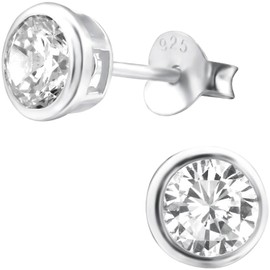 EYS JEWELRY Women's Round Stud Earrings 925 Sterling Silver Cubic Zirconia Women's Earrings, Sterling Silver, Cubic Zirconia