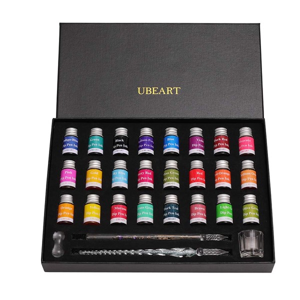 UBEART Glass Dip Pen Set,28 Pieces Calligraphy Set Includes 24