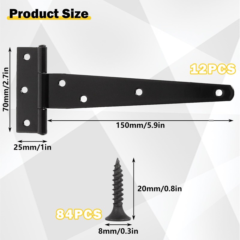 GBACHOOSE 12 Pack T Strap Hinges 6 Inch Heavy Duty
