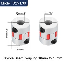 sourcing map D25 L30 10mm to 10mm Flexible Plum Shaft Coupling Aluminum Motor Connector Flexible Spider Coupler for 3D Printer CNC Machine and Servo Stepper Motor (Silver Tone/Red)