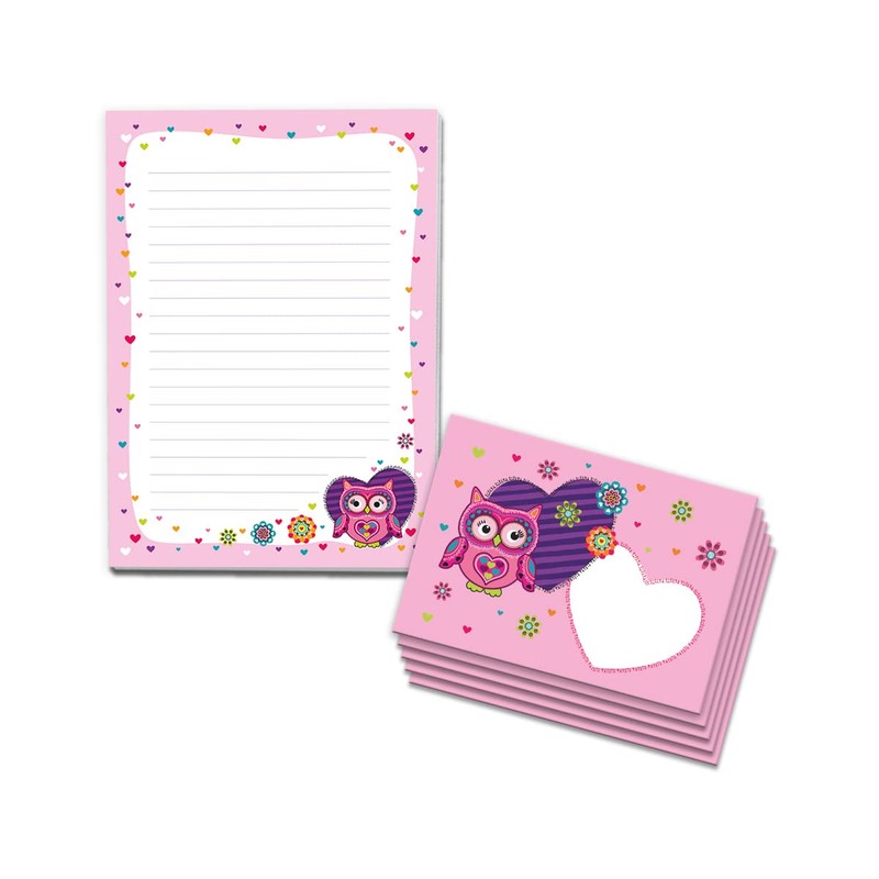 JuNa-Experten A5 Letter Paper Set with Envelopes Owl for Girls